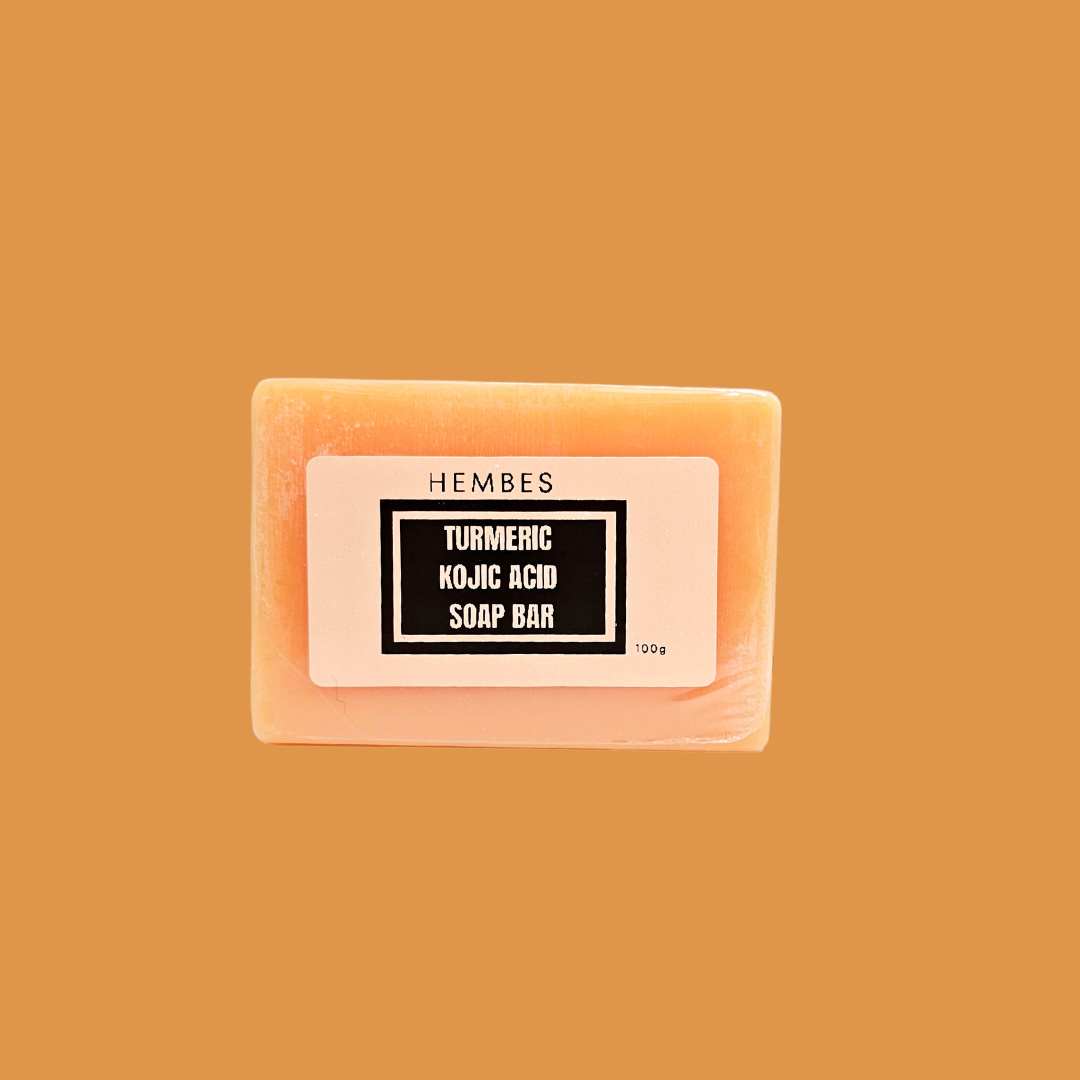 Kojic acid soap. Turmeric kojic acid soap. Hembes skincare. Soap to clear skin. Soap for sensitive skin. Dark spot corrector. turmeric soap, hyperpigmentation, acne, how to fade dark spots, how to clear acne