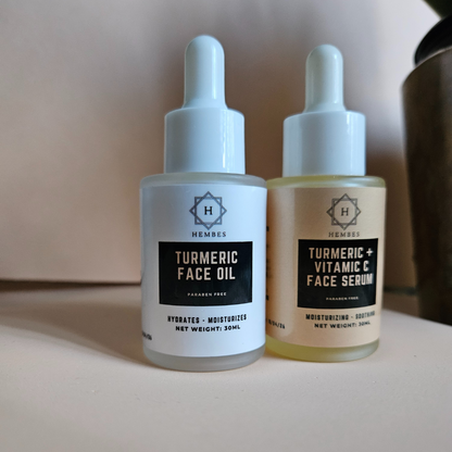 Hembes turmeric skincare products. How to clear skin. Turmeric Skincare. Full skincare set. Skincare routine set. Skincare collection. Face moisturizer. Face wash. Turmeric serum. face cream.Natural skincare products. How to treat acne. How to get rid of dark spots. Dark spots. Acne spots. Pimples. Skincare routine. Glowing skin. Healthy skin. Sensitive skin. Reduce fine lines. Reduce wrinkles. Even skin. Hydrate skin. Nourish skin. Dry skin. Oily skin. Combination skin. Anti-aging skincare