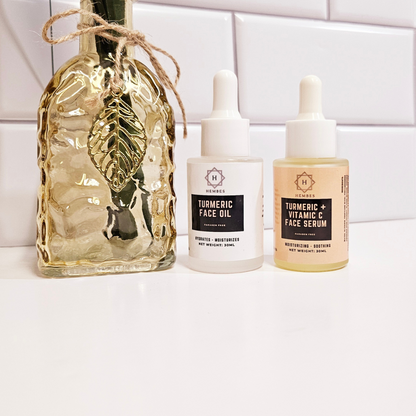 Hembes turmeric skincare products. How to clear skin. Turmeric Skincare. Full skincare set. Skincare routine set. Skincare collection. Face moisturizer. Face wash. Turmeric serum. face cream.Natural skincare products. How to treat acne. How to get rid of dark spots. Dark spots. Acne spots. Pimples. Skincare routine. Glowing skin. Healthy skin. Sensitive skin. Reduce fine lines. Reduce wrinkles. Even skin. Hydrate skin. Nourish skin. Dry skin. Oily skin. Combination skin. Anti-aging skincare